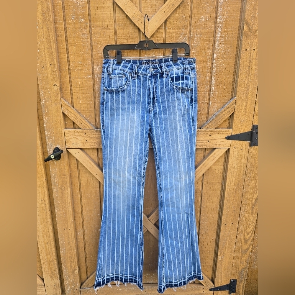 Rock & Roll Cowgirl Blue Striped Flare Jeans